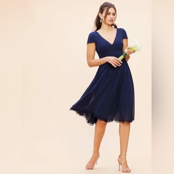 NWOT Dress the Population Corey Chiffon Dress in Midnight Blue - Picture 2 of 4